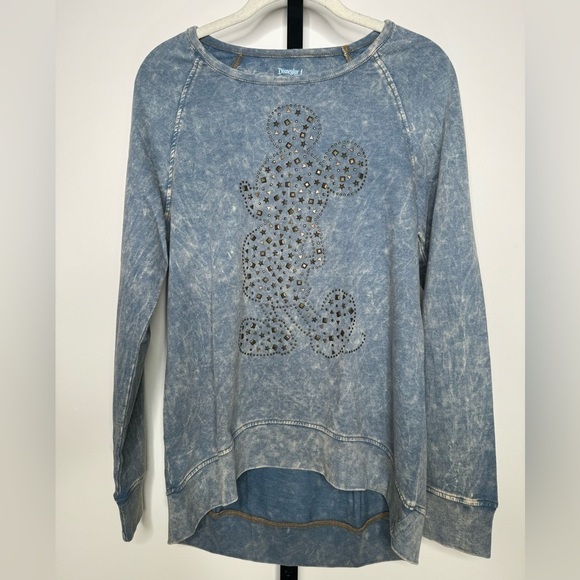 Disneyland Resort Women's Denim Mickey Mouse Rhinestone Embellished Sweatshirt - Picture 1 of 4